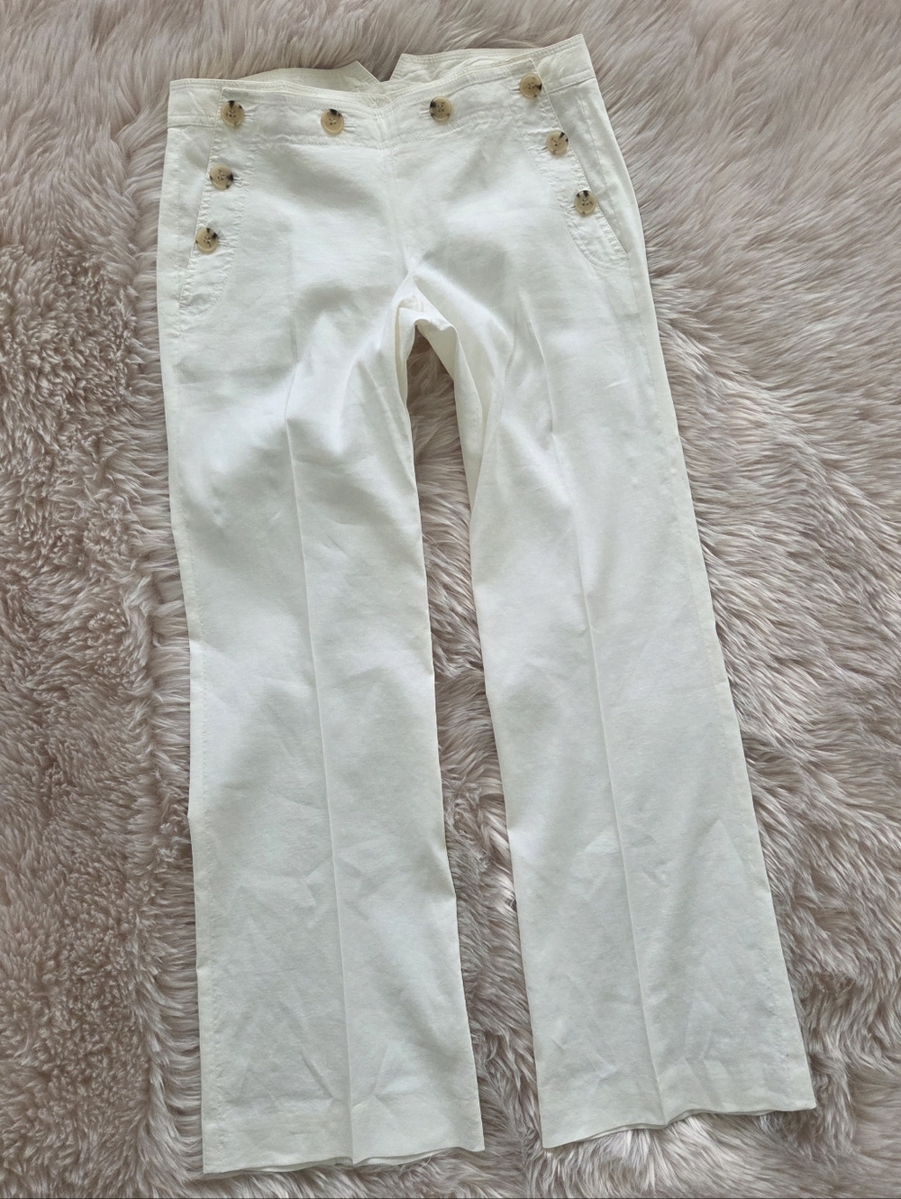Theory White Straight-Leg Sailor Button Pants